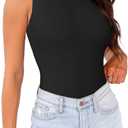 WAYMAKER Mock Neck Bodysuits for Women Sleeveless Basic Tank Top Body Suit Shirts (Medium, Black)
