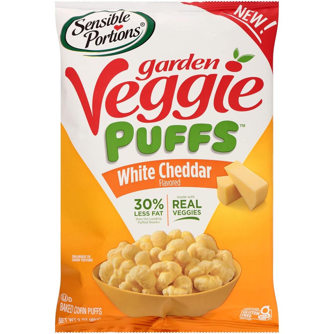 Sensible Portions Garden Veggie White Cheddar Flavored Baked Corn Puffs, 3 oz (Pack of 6) Best By 01/27/2026