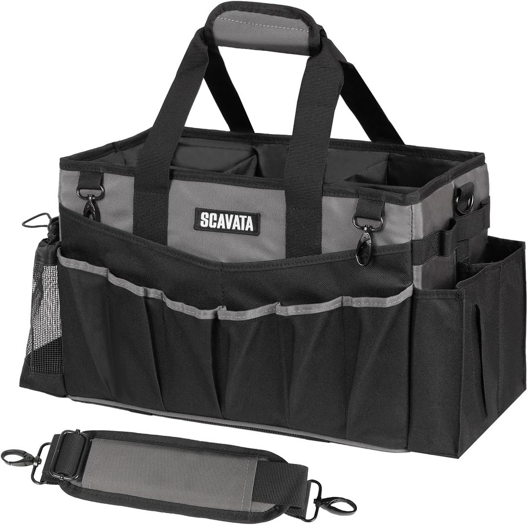 Wearable Cleaning Caddy Bag, Cleaning Caddy Supplies Organizer with Handle & Shoulder Straps for Housekeepers, Under Sink & Car Cleaning Tool Organizers with 4 Foldable Divider (DarkGrey)