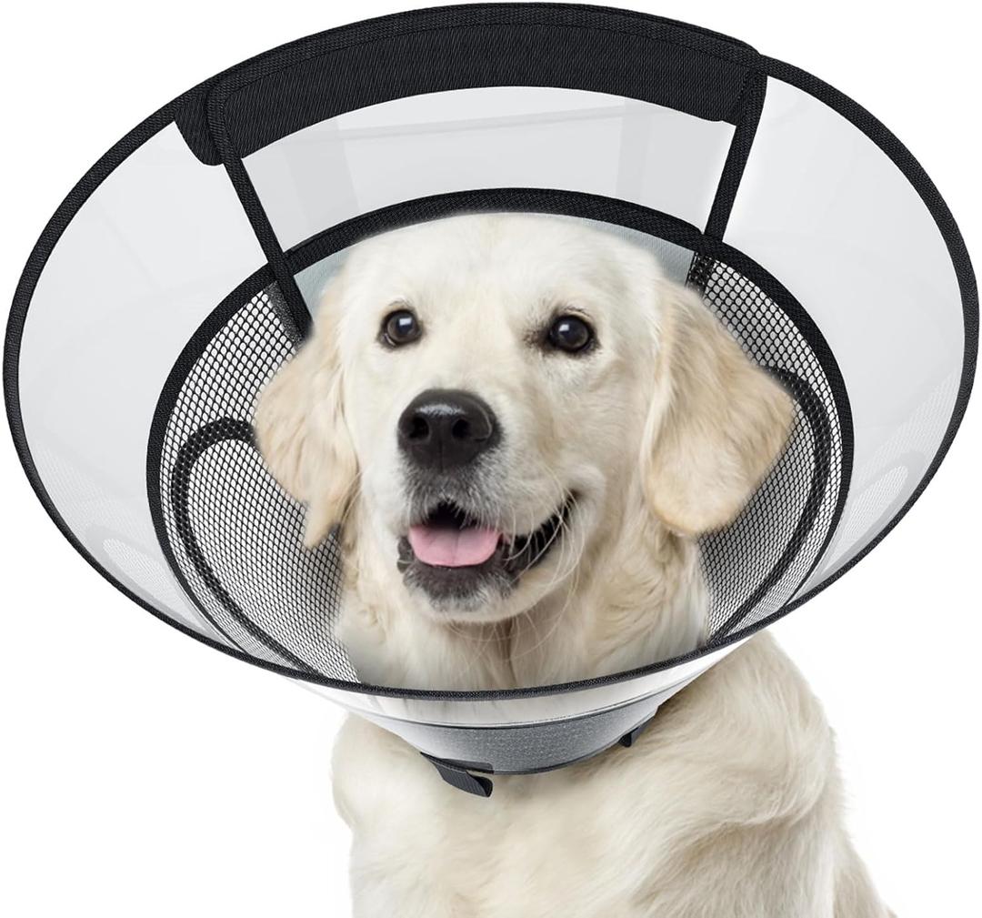 Dog Cone Collar for Large Dogs After Surgery, Mesh Windows PVC Transparent E Collar for Dog, Anti-Bite Lick Wound Healing Neuter Safety Practical Comfy Plastic Cone L