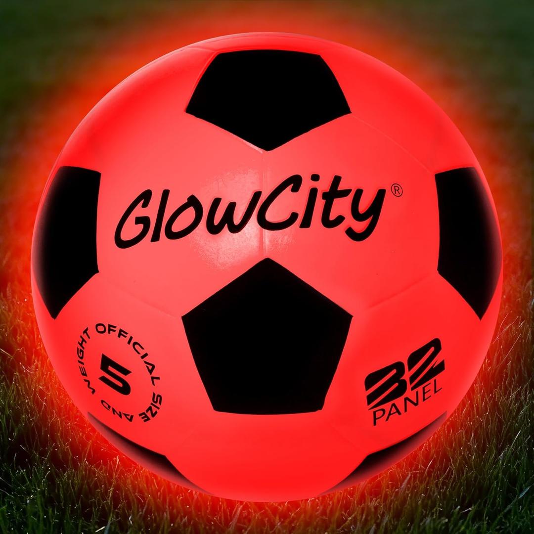 GlowCity Glow in The Dark Soccer Ball - Sizes 3, 4, 5 for Kids, Teens & Adults - Light Up Soccer Ball with 2 LED Lights - Sports Birthday Gifts Ideas for Boys & Teenagers Ages 6 7 8 9 10 11 12 13 14