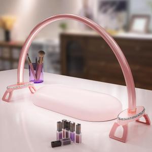 Half Moon Light Nail for Desk led lamp tech Manicure Foldable Arch Professional Art Eyelash Table Techs Beauty Tattoo spa White Artistic Desktop Lager Sized lash Shade Lashes Makeup Eye-Caring (24inch Pink)