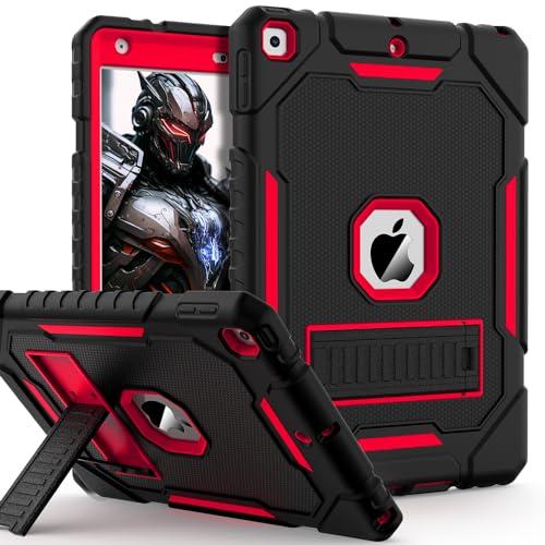 ZoneFoker Case for iPad 9th/8th/7th Generation 2021/2020/2019(10.2 inch), Heavy Duty Military Grade Shockproof Rugged Protective 10.2" Cover with Built-in Stand for iPad 9 8 7 Gen (Black+Red) : Electronics