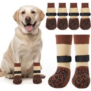 PICK FOR LIFE Non Slip Dog Socks with Grippers Prevent from Licking Paws, Anti-Slip Dogs Grip Socks for Senior Dogs on Hardwood Floor(Tea Coffee, 2 Pairs, XL)