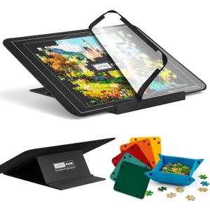 Puzzle Board for 1000 Pieces with Angle Adjustable Stand, Patented Lightweight Felt Jigsaw Puzzle Board with 6 Sorting Trays & Cover, Jigsaw Puzzle Table with Storage & Non-Slip Surface