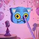 Sosation Cat Piata 12.5 x 9 Inch Blue Cat Shaped Piata with Blindfold Bat for Purple Birthday Decoration Friendship Fans Favor Decoration Wedding