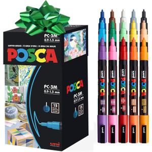 Posca Paint Markers, 3M Fine Point Acrylic Paint Pens with Reversible Tips, Art Supplies For Gifts, Decorations, Fabric, Metal, Glass, Wood and Canvas, Set of 24
