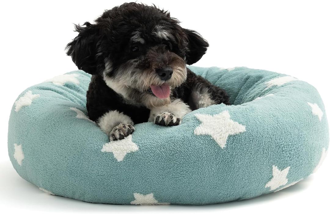 Mora Pets Donut Small Dog Bed - Round Cat Bed for Indoor Cats with Washable Removable Cover, Cute Calming Fluffy Circle Pet Bed Anti-Anxiety for Dog Puppy Cat, Blue 23"