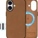 SHIELDON Case for iPhone 17 6.3" 2025 | Top Grain Crazy Horse Leather | Compatible with Magsafe | Magnetic Wireless Charging | Comfort Grip | Shock-Absorbent | Metal Button | Camera Bump Frame - Brown