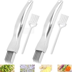 Shred Silk the Knife, 6 Sharp Blades Stainless Steel Chopped Green Onion Knife Kitchen Food Slicer Gadgets (2 Sets)