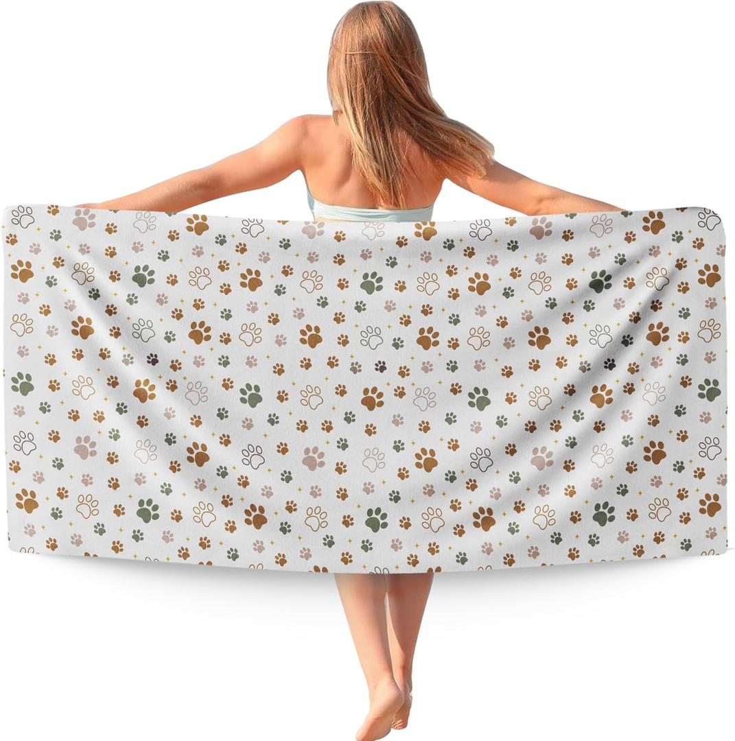 Cute Paws Dog Cat Pet Farmhouse Beach Towel Gifts for Women Dog Lovers Owner, Rustic Microfiber Quick Dry Travel Sand Free Beach Towels Oversized Decor for Bathroom Swimming Pool 30x60 Inch