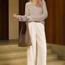 Arach&Cloz Women's Wool Blend Quarter Zip Pullover Sweater Trendy Winter Soft Casual Lapel Oversized Fit Top (L)