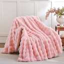 Smoofy Faux Fur Throw Blanket for Couch  Blush Pink Fluffy Cozy Rabbit Fleece, Plush Soft Bubble Blanket for Sofa & Bed, for Mom, Warm Fuzzy Home Room Decor Throw 60" x 80"