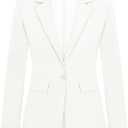 Womens Blazer One Button Jacket Suits Notched Lapel Casual Work Office Long Sleeve Blazer with Pockets (Medium, White)