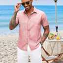 COOFANDY Mens Hawaiian Shirts Short Sleeve Button Down Aloha Shirt Casual Beach Clothes (Pink, M)
