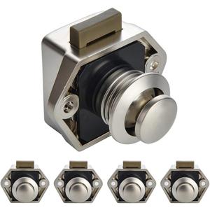 NAERDI 5 Pack RV Lock Push Button Latch Lock Keyless Cabinet Lock Drawer Knobs Pearl Nickel 2cm/0.79in Mounting Hole