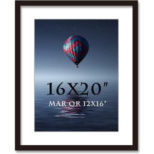 16x20inch Picture Frame Solid Wood Wall Mounting Certificate Poster Photo Frame with MAT Display Pictures 12x16in (Black,1 Pack)
