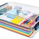 CATOOMUU 2 Pcs 5.5qt 9 x 13 Plastic Portable Project Case With Snap-Tight Latch Clear Stackable Storage Box With Lids Organizer Container For A4 File Photo Documents Scrapbook Craft Art Supplies