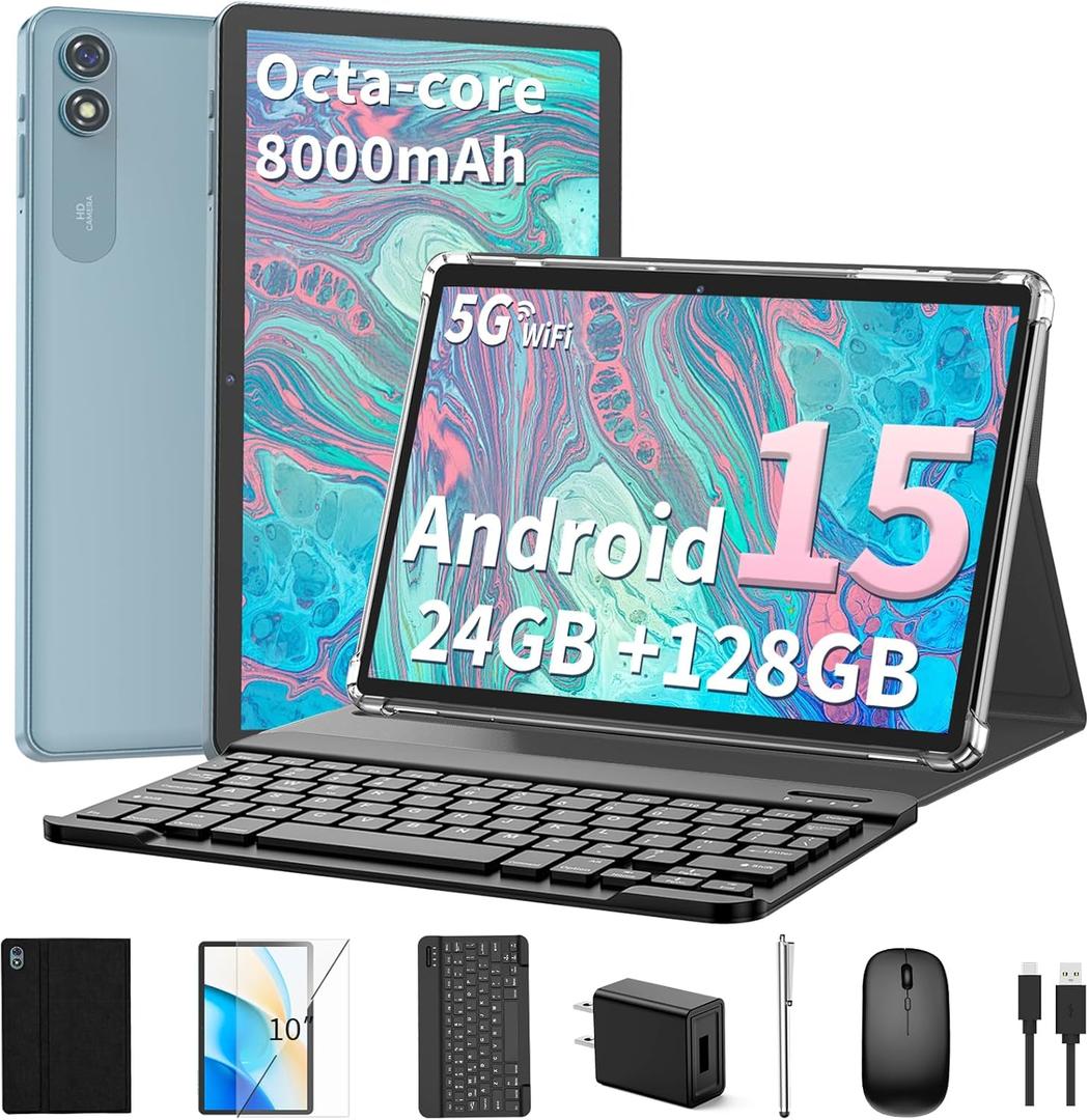 2025 Android 15 Tablet with Keyboard, 24GB+128GB+2TB Expand, 10.1 Inch Octa-Core 2-in-1 Tablets with 5G/2.4G WiFi, 8000mAh, BT5.0, GMS Certified, with Mouse, Case, Stylus, Split Screen(Black) 2025 Android 15 Tablet with Keyboard, 24GB+128GB+2TB Expand, 10.1 Inch Octa-Core 2-in-1 Tablets with 5G/2.4G WiFi, 8000mAh, BT5.0, GMS Certified, with Mouse, Case, Stylus, Split Screen(Black)