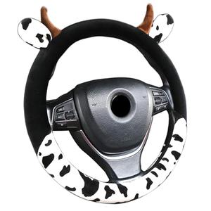 Cow Print Steering Wheel Cover, Universal 14.5 to 15 Inch Anti Slip and Sweat Absorption Comfortable Auto Steering Wheel Cover, Cute Cow Car Accessories with Cow Ear Horn Design
