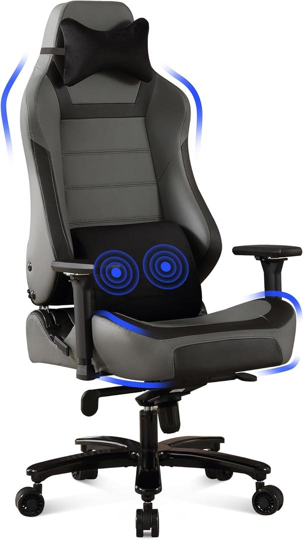 Blue Whale 450lbs Gaming Chair High-Back Big and Tall Gaming Chair Ergonomic Gaming Chair with Massage Function for Adults Ergonomic Heavy Duty Office Chair with Widen Metal Base