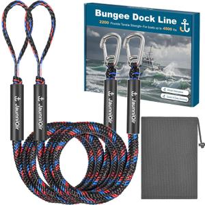 JaunniQir Bungee Dock Lines for Boats 7.2 Feet, 2 Pack Dock Lines with 316 Stainless Clips for PWC, Jet Ski, Kayak, Watercraft, Pontoon, Shock Absorbing Tie Off Downs Boat Mooring Ropes Accessories