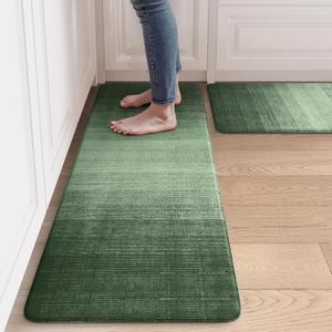 Anti Fatigue Mats for Kitchen Floor,Farmhouse Rugs Sets of 2,Cushioned Kitchen Floor Mats,Memory Foam Sink Rug for Laundry Office Bathroom,Green (17.3" x 47"+17.3" x 29")