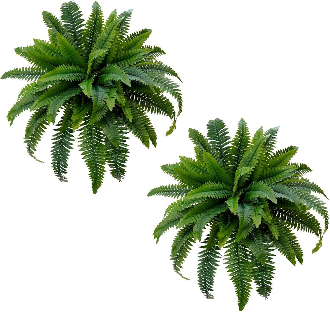 Senjie Artificial Boston Fern 2 Set 55 Branches Fake Ferns for Outdoors 33Inch Faux Plant for Home Living Room Office Decor(Upgraded)