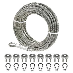 1/4" Stainless Steel Cable 50FT Wire Rope with Clamps and Thimble, 7X19 Strands Aircraft Cable for Zipline, Outdoor, Deck Railing, Heavy Duty Applications, Hanging, 6400lbs Breaking Strength