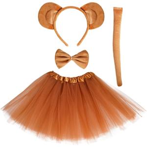 Animal Monkey Costume Soft Monkey Ears Headband Bowtie Tail Tutu Fancy Costume for Halloween Cosplay Party