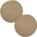 4 Pack Round Woven Placemats,13.8 inch Plate Chargers Brown Jute Thick Place Mats Cotton Jute Rope Braided Tablemats Rattan Tablemats Weave Placemats for Dining Table