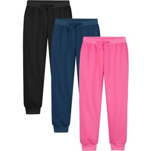 Resinta Girls Fleece Lined Sweatpants Youth Jogger Athletic Pants Kids Pull-On Pants with Pockets and Drawstring (Small, C-bright Pink, Navy, Black)