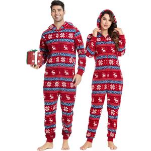 CF Matching Christmas Pajamas for Couples One-Piece Hooded Adult Onesies Holiday Family Sleepwear Jumpsuits Pjs for Women Men (Size L, Women-Snowflake Pattern)
