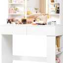 Furmax Vanity Desk with Mirror and LED Lights, Makeup Vanity Table with 3 Lighting Color, Adjustable Brightness, Vanity Table with 2 Drawers, Side Storage, for Bedroom (White, No Bench)