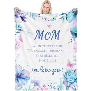Birthday Gifts for Mom,The Best Mom Ever Gift for Mom from Daughters Son, Soft Blue Moms Throw Blanket for Couch/Bed - 50x60in