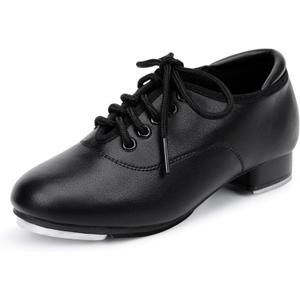 Stelle Tap Shoes for Girls Boys Lace Up PU Leather Dance Shoes for Little Kid/Big Kid (Black) 4 Big Kid