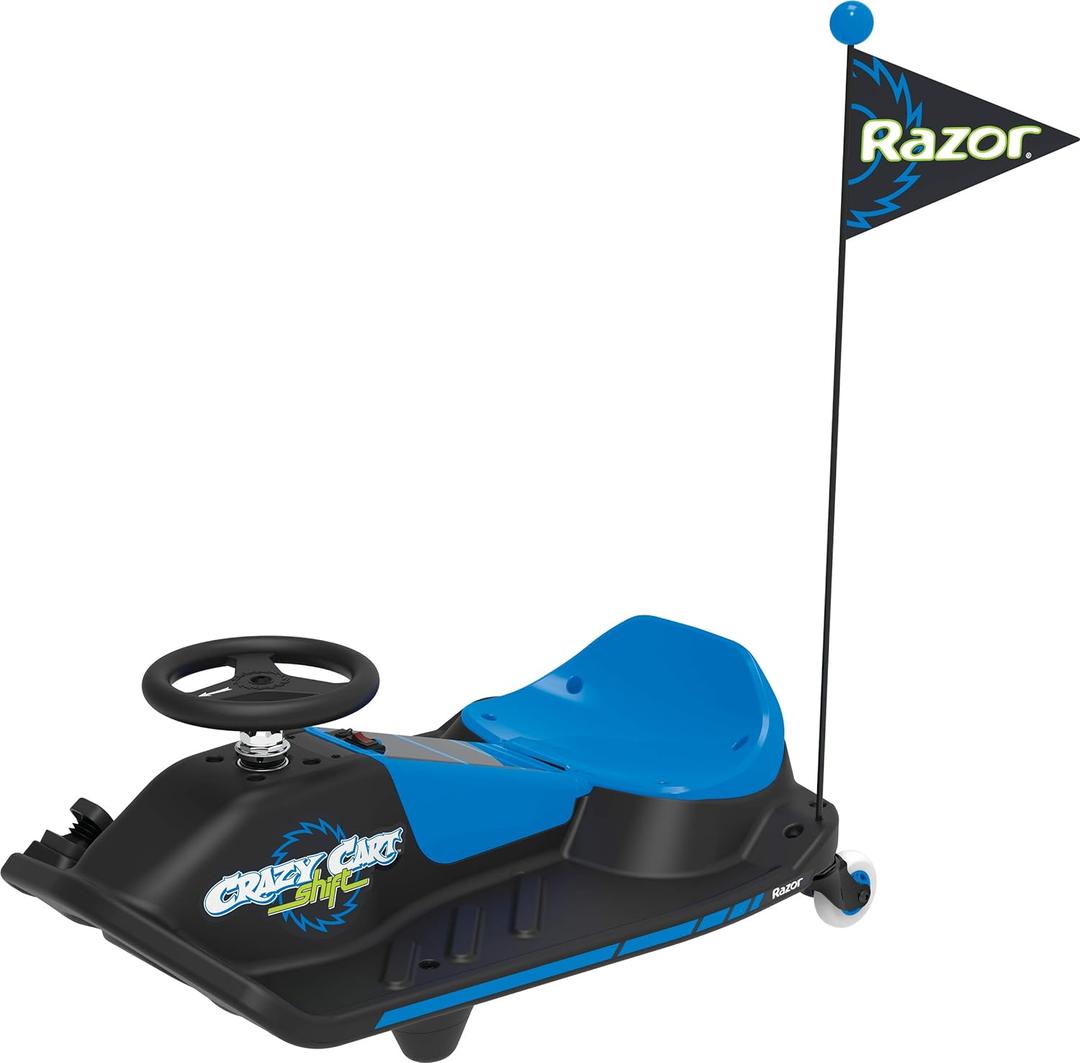 Razor Crazy Cart Shift Electric Go Kart for Kids Ages 6+ - 12V Drifting System, High/Low Speed Switch, Simplified Drifting, Riders up to 120 lbs, Black/Blue, One Size