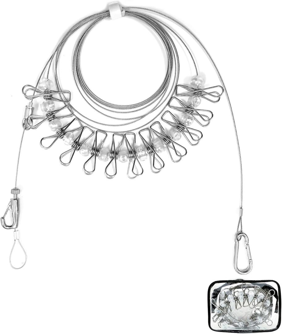 Retractable Portable Clothesline for Travel - Holds 30 lbs Without Sagging3-12Ft Adjustablewith 12 Clothes ClipsOutdoor Camping Essentials (Silvery)