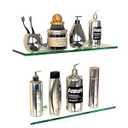 GeekDigg 2 Sets Glass Shelves for Bathroom, No Drilling Shower Caddy Glass Shelves for Bathroom Wall Storage Organizer Shelf with Aluminum Bracket for, Room Divider Wall