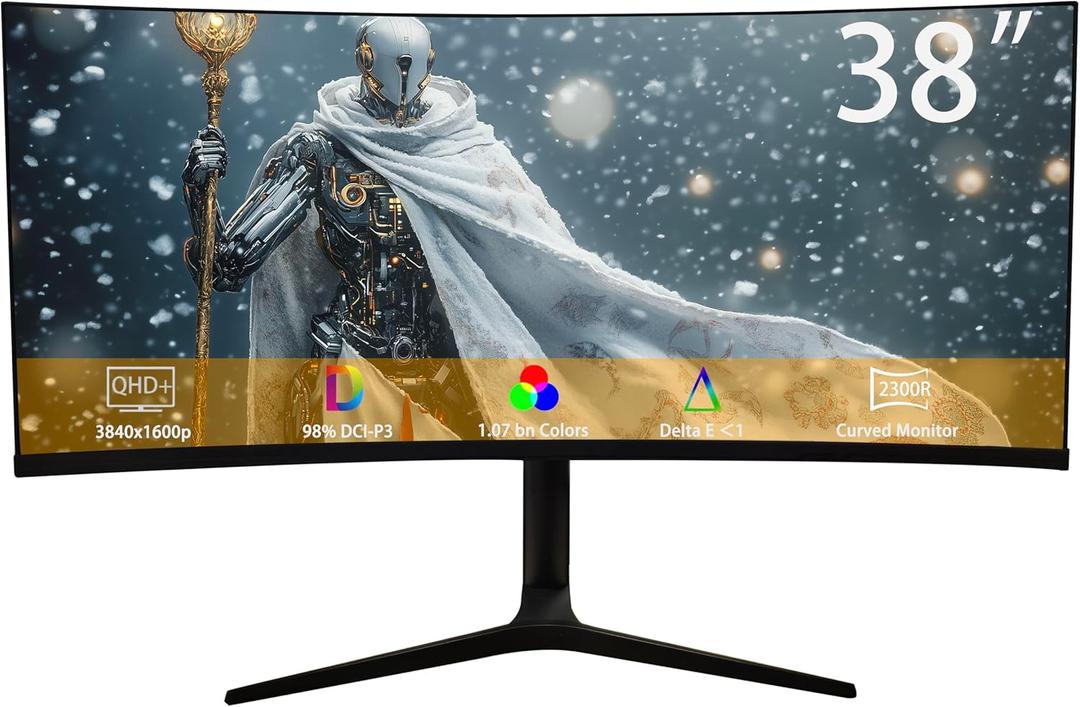 38 Inch UWQHD+ Curved Monitor, 3840 x 1600p 1.07 Billion Colors 98% DCI-P3, Dual Speakers, DP, HDMI, USB-C, Type B, Type A x2 , Eyecare Technology Adaptive-Sync 60Hz R2300 Frameless Computer Monitor