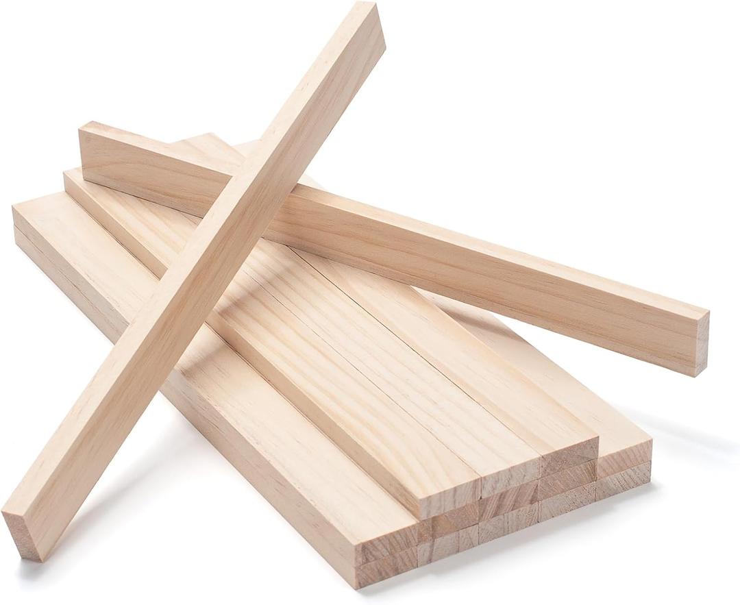 Wood Strips Slats Wooden Dowels for Crafts 3/8"  1"  12", 15 PCS Wood Trim Flat Lumber Boards Square Dowel Rods Wooden Sticks for Crafting, Woodworking, Model Making
