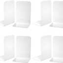 VFINE Bookends 4 Pairs, White Metal Book Ends, Bookends for Shelves, Book Stopper for Heavy Books, Book Dividers for Home Office