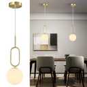 FDPBY Modern Gold Pendant Light Minimalist Globe Hanging Light with Glass Milky White Globe Glass Shade for Kitchen Island Bedroom Dining Room Living Room Bar(2-Pack)