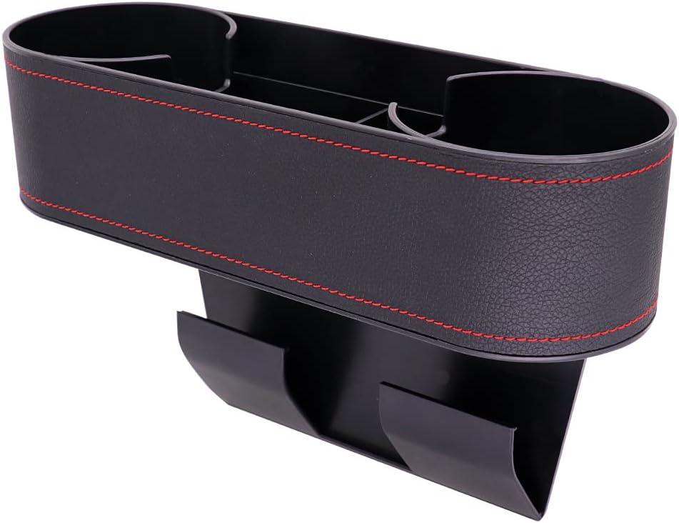 Car Cup Holder Seat Gap Organizer, Multifunctional Cup Drink Holders with PU Leather Cover,Side Insert Center Console Gap Filler Storage Box for Mug Bottle CellPhones Keys Coffee Coasters Cards (black)