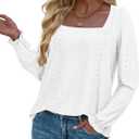 Okiwam Womens Long Sleeve Shirts Fall 2026 Square Neck Dressy Casual Blouses Eyelet Tunic Tops Fashion Outfits Clothes (S)