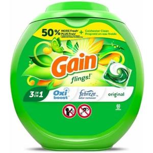 Gain Flings Detergent Pods, Original, 76 Pods/Tub, 4 Tubs/Carton