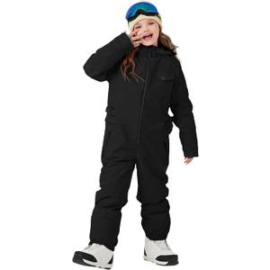 Haloumoning Kids Snow Suit Girls Waterproof Insulated Winter Outdoor Overalls Snowboarding One Piece Ski Suit 5-14Years (Black)
