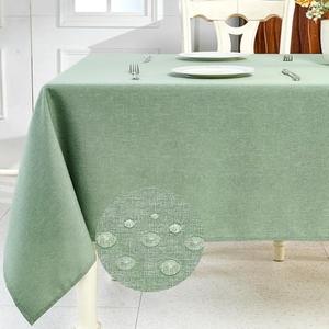IVAPUPU Textured Linen Table Cloth for Rectangle Tables - Sage Green Christmas Tablecloths Rectangular Waterproof Wrinkle Free Wipeable Dining Table Cover for Spring Wedding Birthday, 52 x 70 Inch