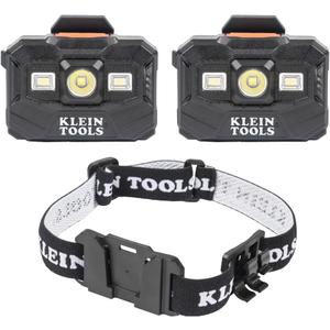 Klein Tools 80174 (2) Rechargeable LED Headlamps with Headlamp Bracket and Fabric Strap, 300 Lumen All-Day Runtime, for Klein Hard Hats, 3-Piece