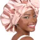 YANIBEST Silk Bonnet for Sleeping Women Satin Bonnet Double Layer Satin Lined Hair Bonnet with Tie Band Curly Hair (Large, Blush Pink)